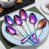 Kyraton Rainbow Dinner Spoons, 6 Pieces 7.5" Stainless Steel Table Spoons with Colorful Titanium Plating
