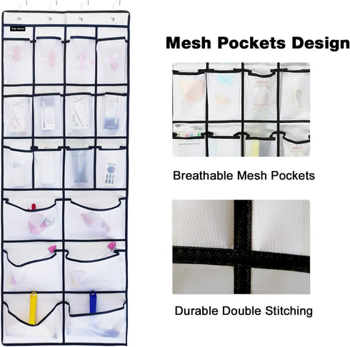 2 Pack Extra Large Hanging Over Door Shoe Organizers, 12 Mesh Pockets + 6 Large Compartments for Closet Bedroom