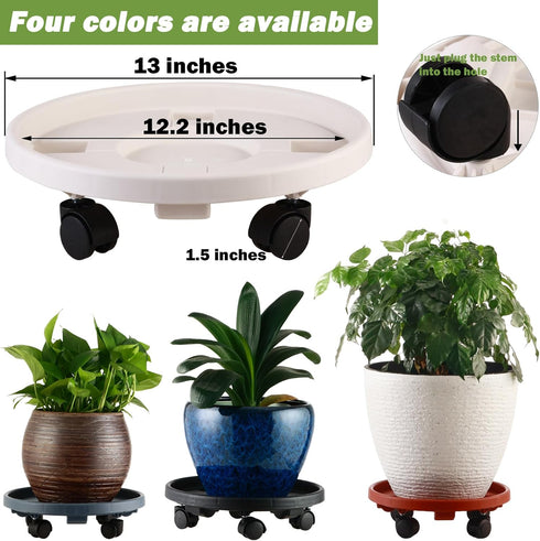 5 Packs 13" Large Plant Caddy with Wheels Rolling Wheeled Plant Stands Heavy-Duty Plastic Flower Pot Roller Base Movers