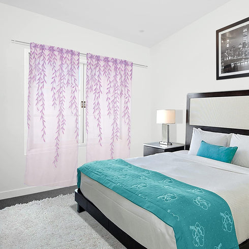 ICYANG Sheer Lavender Curtains Lilac Leaf Purple Vine Willow Tulle Drape Panel Valances 78.6 x 39.3 Inch for Home