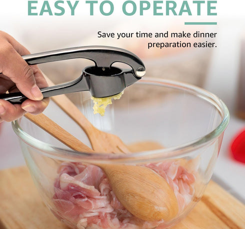 Garlic Press Crusher & Mincer Easy Squeeze Ergonomic Handle, Heavy Duty Zinc Alloy, Dishwasher Safe, Includes Peeler