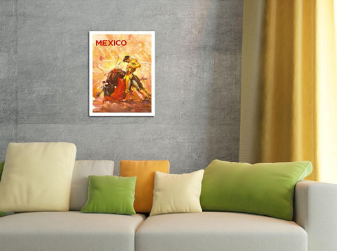 Mexico - Vintage Travel Poster by Carlos Ruano Llopis c.1944, Bullfighting Matador, Fine Art Matte Paper Print, 11x14in