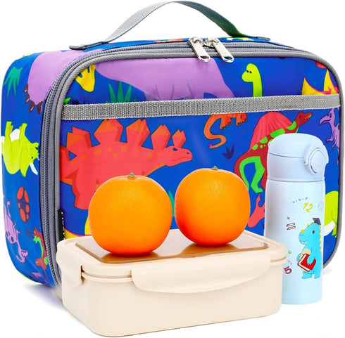 FlowFly Kids Insulated Lunch Box, Soft Bag Mini Cooler Thermal Meal Tote Kit for Girls, Boys, Dinosaur