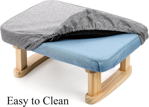 Lawei Small Footstool Ottoman, Rectangle Fabric Foot Stool Rest with Wooden Legs and Non-Slip Soft Padding, Modern