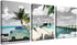 Acocifi Ocean Canvas Wall Art - Mint Green Beach Coastal Seascape Painting - Framed Tropical Palm Tree Print 12"x16"x3