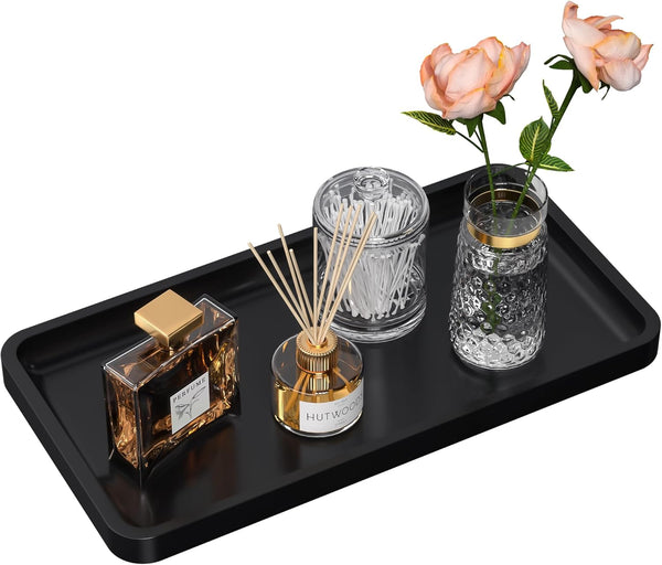 Bamboo Bathroom Vanity Tray for Countertop, Small Decorative Wood Organizer for Dresser Tops and Toilets