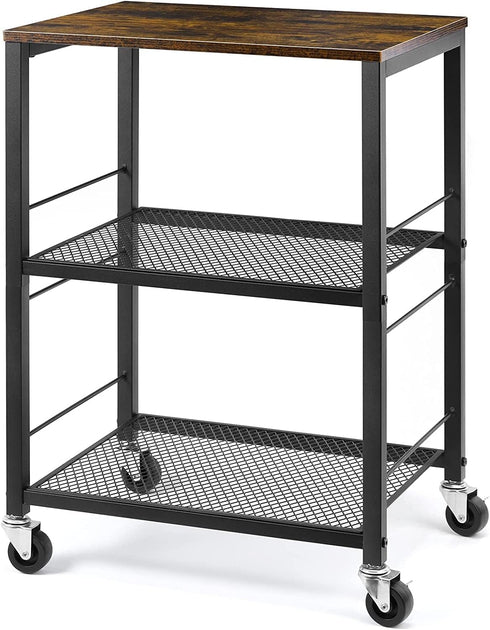 LIANTRAL 3 Tier Rolling Cart, Brown Kitchen Utility Cart on Wheels for Kitchen, Bathroom, Living Room, Office