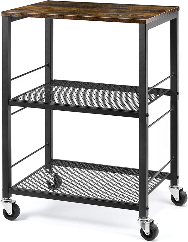 LIANTRAL 3 Tier Rolling Cart, Brown Kitchen Utility Cart on Wheels for Kitchen, Bathroom, Living Room, Office
