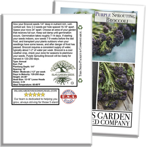 500+ Packet, 85% Purple Sprouting Broccoli Seeds, Heirloom Seeds Per (Isla's Garden Seeds), Non GMO Seeds, Botanical