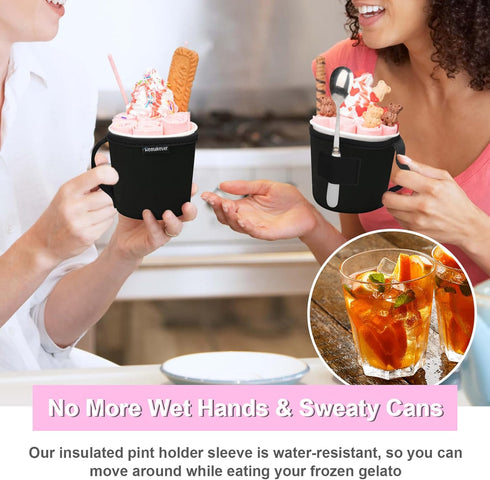 Homakover Frozen Ice Cream Sleeve Pint Sized Cooler Cover Neoprene Insulator, Hard Bottom Ice Cream Pint Holder