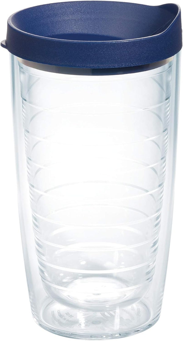 Tervis Clear & Colorful Lidded Insulated Tumbler Travel Cup, 16oz, Keeps Drinks Cold & Hot, Navy Lid