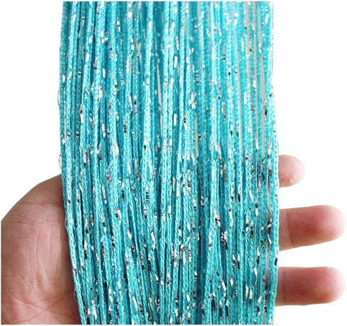 1x2 M Door String Curtain, Rare Flat Silver Ribbon Thread Fringe Window Panel Room Divider, Blue