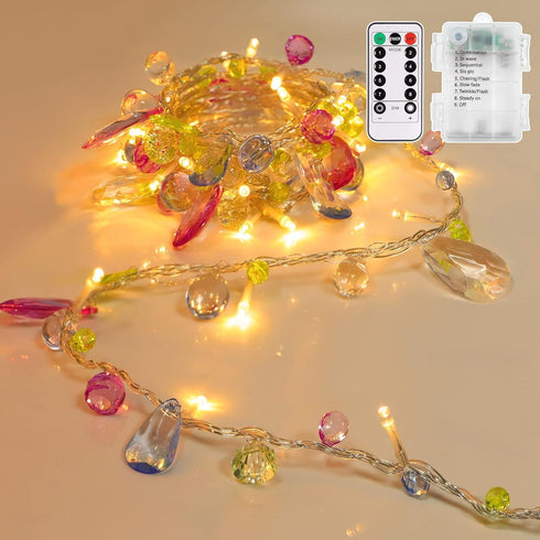 8 Function,30 Battery Operated Fairy String Lights, Acrylic Gems Jewels String Lights with Remote Modes Timer Warm