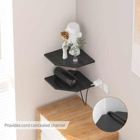 JJL 12 Inch 2 13.3 Inch Corner Shelves, Corner Shelf Wall Mounted with Wire Hole, Tier Deep Wooden Corner Hanging