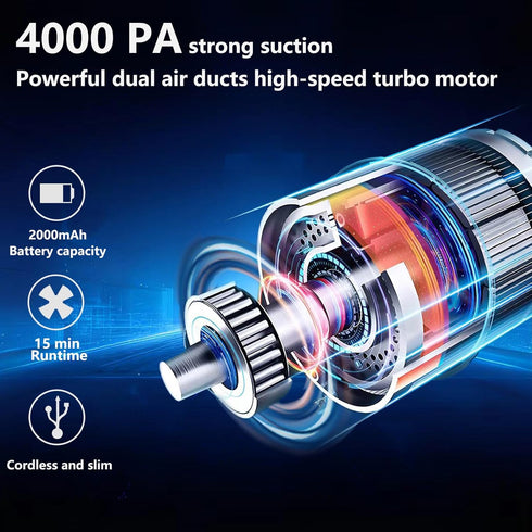 Handheld Car Vacuum Cleaner Cordless, 4000Pa Powerful Portable Mini Vacuum Cleaner 2 in 1 Low Noise Air Buster with Multi-Nozzles for Car, Home, Office, Pet, Keyboard by JIN HONG JIE