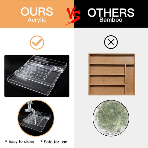 Acrylic Silverware Drawer Organizer, Expandable Kitchen Organizer for Forks and Knives, Multipurpose Storage Solution