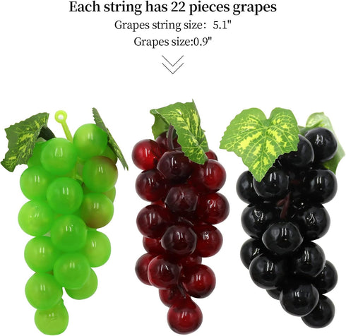 12 Strands 90 ft Artificial Fake Grape Vines - Hanging Plant Garland with 3 Strings Grapes for Decor