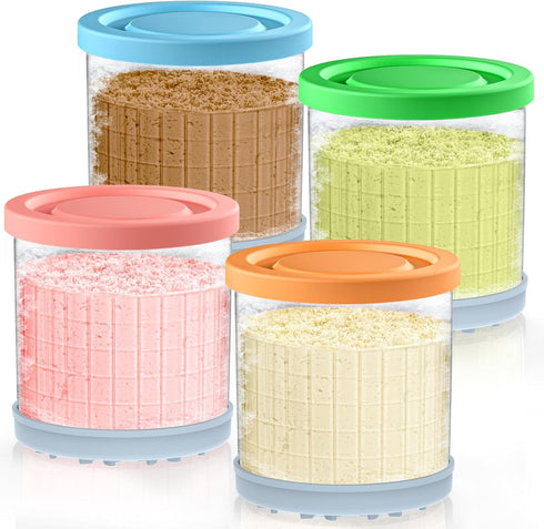 QVN For Ninja Creami Pints and Lids - 4 Pack Creami Pints, 16