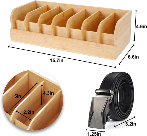 GTI 2pcs Belt Organizer with 7 Compartments, Bamboo Storage Case for Tie and Belt, Closet Organizer for Men and Women