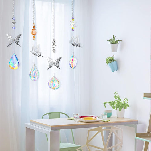 7 Hicarer Pieces Crystals Suncatcher Butterfly Prism Sun Catchers Colorful Crystal Chandelier Rainbow Pendant Christmas
