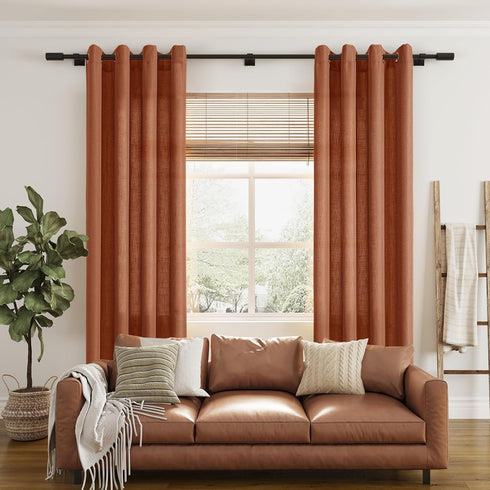 Terracotta Linen Curtains, 84 Inch Length 2 Panels Set for Living Dining Room, Light Filtering Semi Sheer Drapes