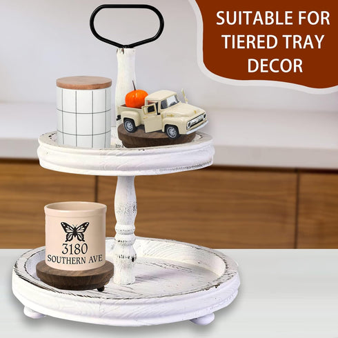 2 3.75' Pcs Wood Riser - Display Stand for Farmhouse Decor, Tiered Tray Accessories, Round Rustic Pedestal for Home