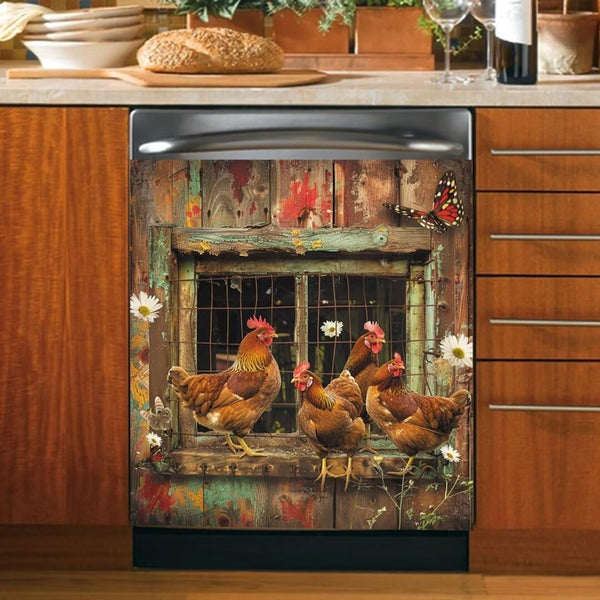 Dishwasher Magnet Cover, Kitchen Decorative Magnets for Refrigerator, Farm Hen Butterfly Flower Design