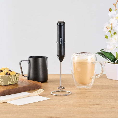 1 Restaurantware-Restpresso Electric Milk Frother, Battery-Operated Electric Foam Maker - With Stand, Stainless Steel