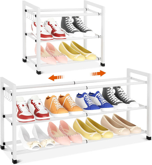 Closet 18.5"-33" 12 3-Tier Expandable Shoe Rack for Adjustable Metal Shoe Rack for Entryway Free Standing Shoe