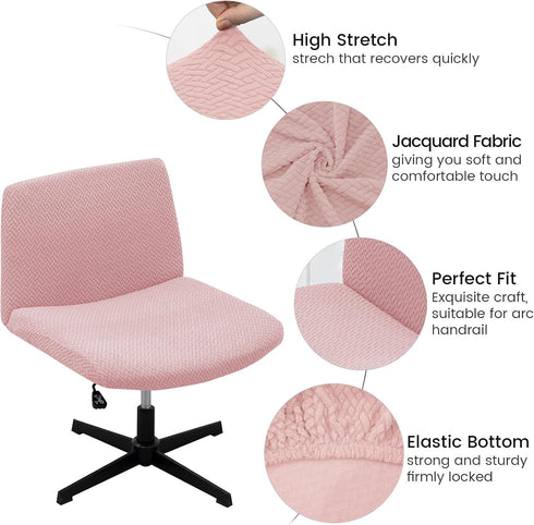 MIFXIN Armless Office Desk Chair Cover, Stretch Soft Slipcover for Wide Seat Mid Back Accent Chair, Pink