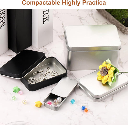 uxcell 2Pcs Metal Tin Box Containers, 7.1x4.3x1.6 Inch Silver Mini Portable Hinged Tins Box with Lid for Home Storage