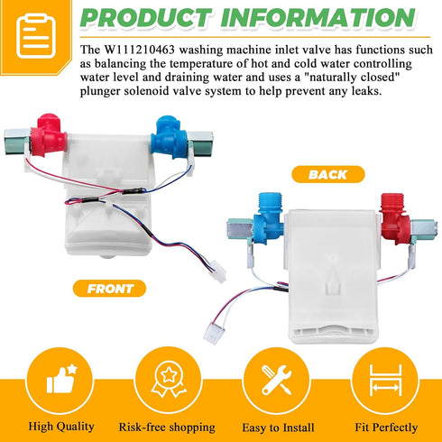 Upgrade W11101906 Washer Water Inlet Valve by Techecook, Compatible with Whirlpool, Amana, Maytag
