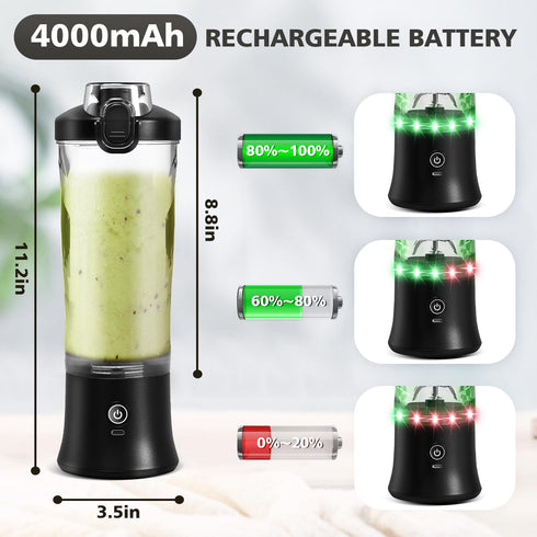 Portable Blender 20 Oz with Insulated Sleeve - Personal Juicer for Protein Shakes, Smoothies, USB Rechargeable, Travel
