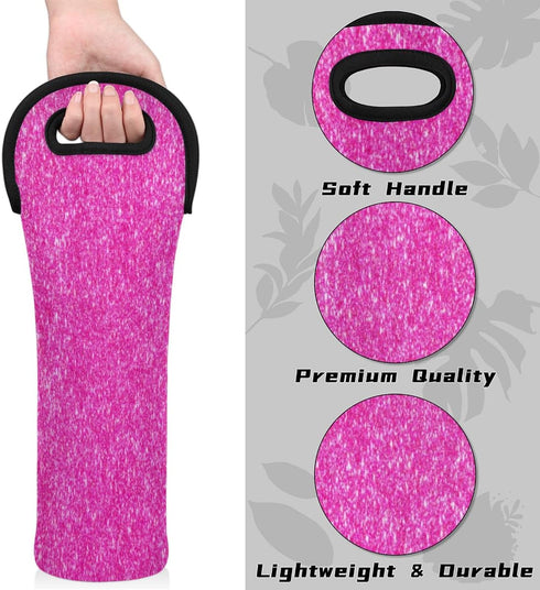 Pink Insulated Wine Carrier Tote - 1 Bottle Wine Cooler Bag with Handles for Travel