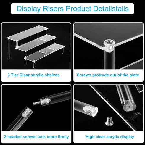 Large Clear Acrylic Display Risers, 3 Tier Perfume Stand Organizer for Food, Tabletop Use, Amiibo Funko POP Figures