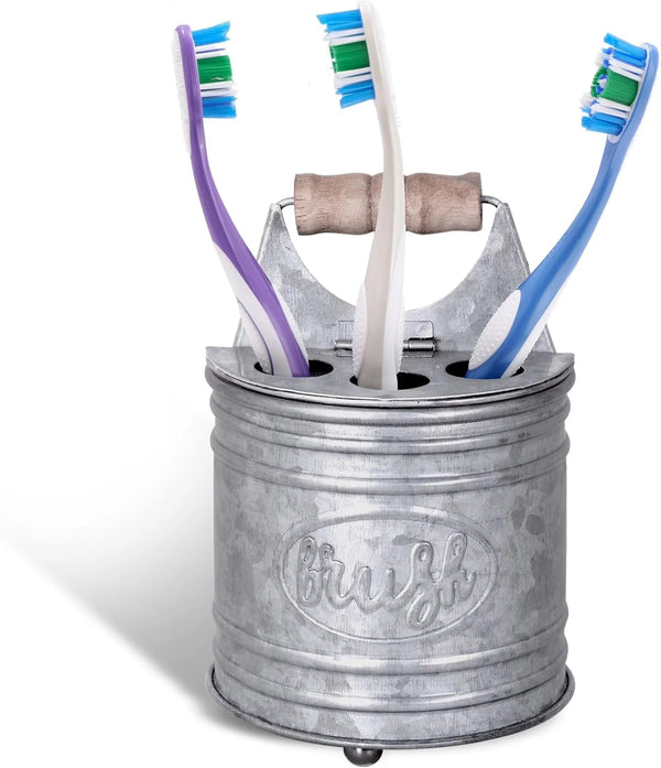 Autumn Alley Rustic Galvanized Toothbrush Holders for Bathrooms, Farmhouse Bathroom Accessories, Grey
