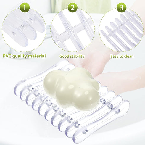 CHENGU Counter(Clear,4 Plastic Bar Soap Holder Soap Saver Tray Bar Dish Self Draining Dishes for Sponge Dryer Bathroom