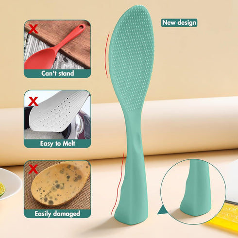 FireKylin Rice Paddle, Silicone Standing Rice Spatula with Non Stick Rice Spoon Paddle Heat Resistant Rice Cooker Spoon, Serving Spoon for Rice(Aqua)