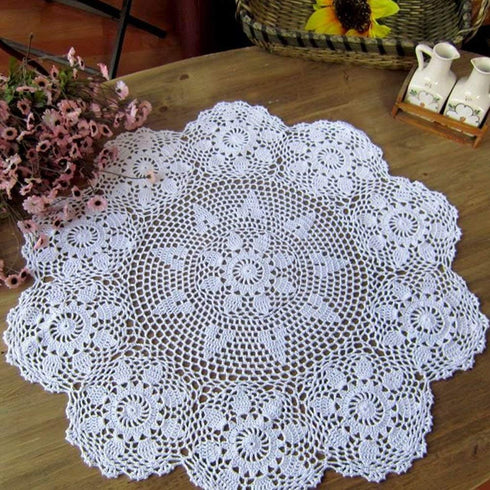 Hetao 100% Cotton Handmade Crochet Round Tablecloth Doilies, White, 24 Inch