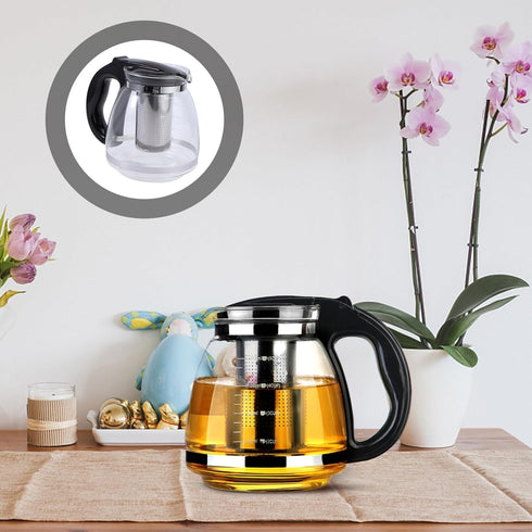 Tea Glass Infuser 1500ml Glass Teapot with with Stainless Steel Strainer Infuser Stovetop Tea Kettle for Loose Leaf Tea Black Flower