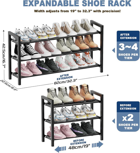 18-33 Closet, 3-Tier Mavivegue Expandable Shoe Rack for Shoe Organizer, Adjustable Shoe Rack for Front Door Entrance