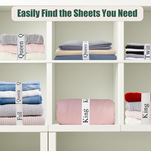 4 Pieces Grey Bed Sheet Organizer Bands, Storage Label Bands for Closet, Bedding Linen Labels (4Pcs Queen)