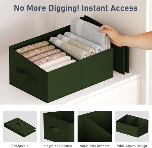 Closet 4 Packs DIMJ Large Shelf Organizer Bins with Handles and Divider, Fabric Trapezoid Storage Baskets, Foldable