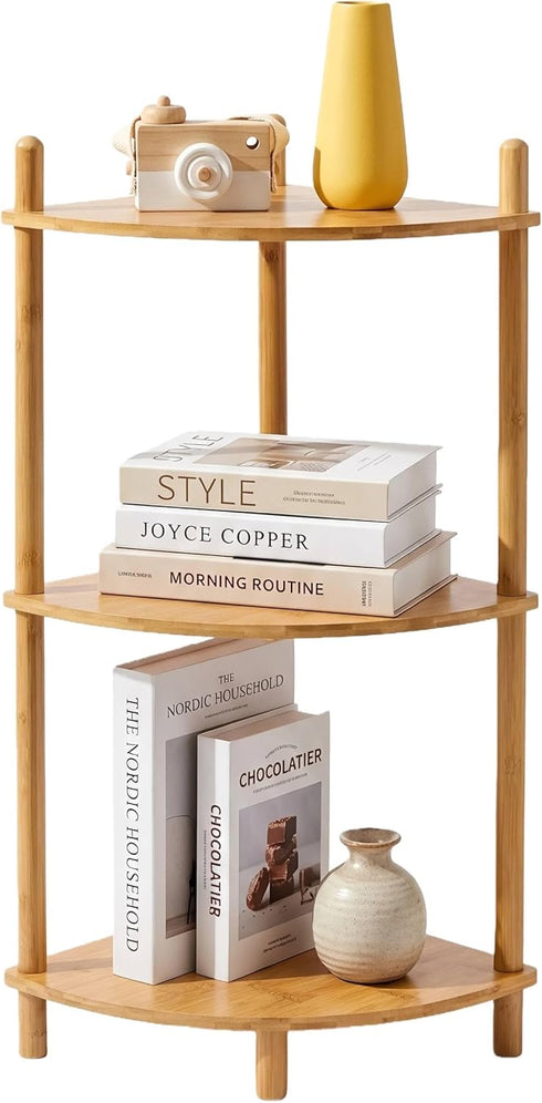 3-Tier Expandable Bamboo Corner Shelf Stand,Corner Bookshelf, Display Storage Shelves with Open