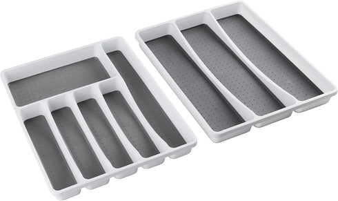 Masirs No-Slip Silverware Tray Organizer, 2-PIECE with 9-SECTIONS for Different Kitchen Utensil and Cutlery Sizes