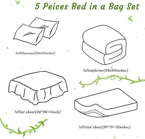 Set 5 Set, Set Set, NTBAY Twin Comforter with Sheets, Pieces Soft and Breathable Twin Bedding Twin Bed in a Bag, Down