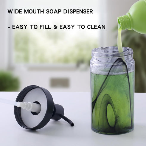 Soap Dispenser - 12.5 Oz Black Moire Wide Open Glass Hand Soap Dispenser - Refillable for Bathroom & Kitchen