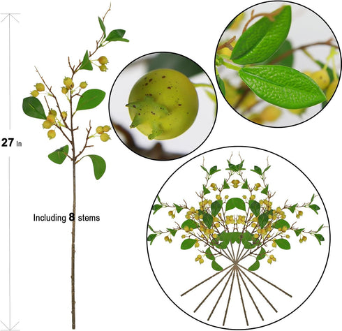 CHIAVE 8 Artificial Plants Simulation Flowers Faux Berries Lifelike Hawthorn Branches for vases- pcs -Light Green