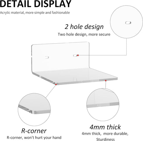6 Inches 2 Pack, Plants(6 inch, Sezanrpt Acrylic Small Wall Shelves Floating Shelf for Wall Mounting, Acrylic Display