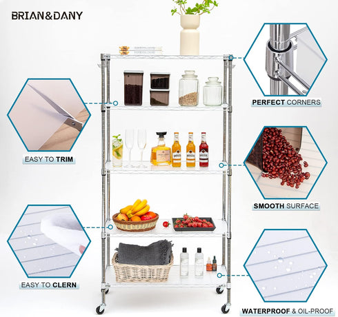 BRIAN & DANY Wire Shelf Liner 14" X 30", Heavy Duty Waterproof Protector Mats, Set of 5, Transparent